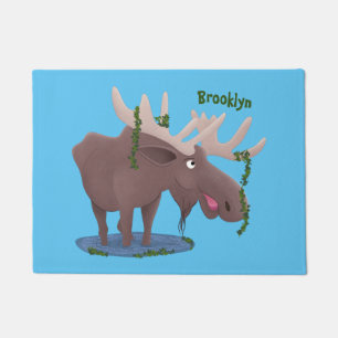 Funny happy moose cartoon illustration doormat