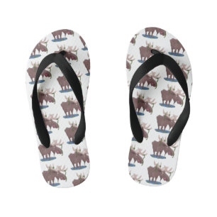 Funny happy moose cartoon illustration kid's flip flops