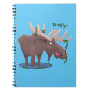 Funny happy moose cartoon illustration notebook