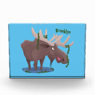 Funny happy moose cartoon illustration  photo block