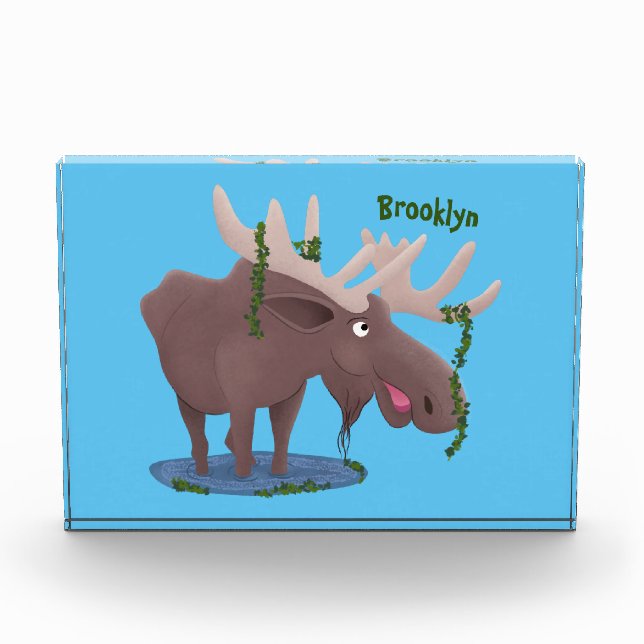 Funny happy moose cartoon illustration  photo block (Front)