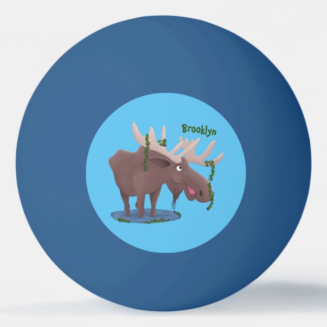Funny happy moose cartoon illustration ping pong ball (Front)
