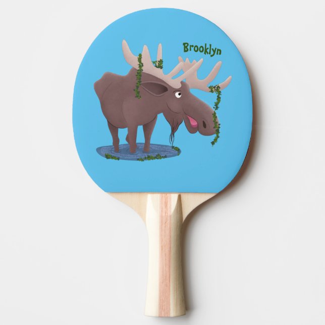 Funny happy moose cartoon illustration ping pong paddle (Front)
