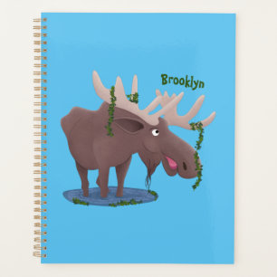 Funny happy moose cartoon illustration planner