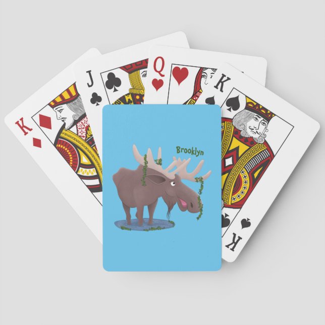 Funny happy moose cartoon illustration playing cards (Back)