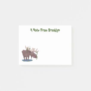 Funny happy moose cartoon illustration post-it notes
