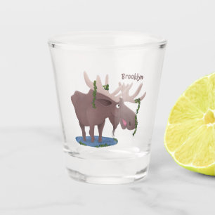 Funny happy moose cartoon illustration shot glass