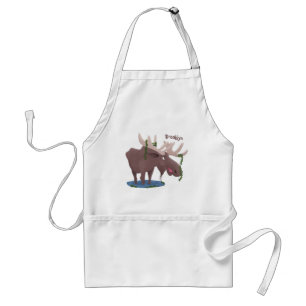 Funny happy moose cartoon illustration standard apron