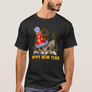 Funny Happy New Year 2025 Cat Peeking New Years Ev T-Shirt