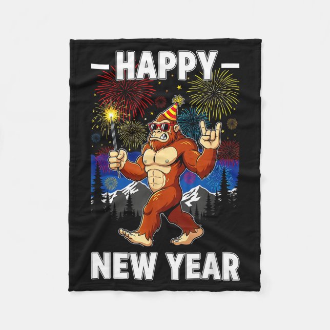 Funny Happy New Year 2026 Bigfoot Lovers New Years Fleece Blanket (Front)