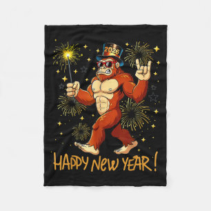 Funny Happy New Year 2026 Bigfoot Lovers New Years Fleece Blanket
