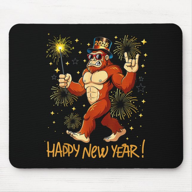 Funny Happy New Year 2026 Bigfoot Lovers New Years Mouse Mat (Front)