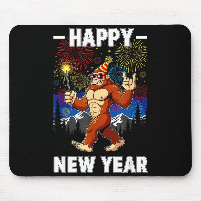Funny Happy New Year 2026 Bigfoot Lovers New Years Mouse Mat (Front)
