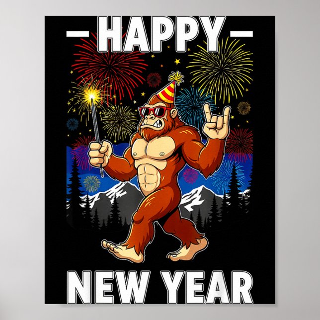 Funny Happy New Year 2026 Bigfoot Lovers New Years Poster (Front)