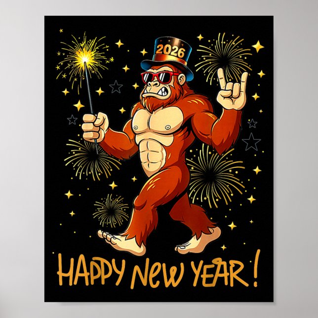 Funny Happy New Year 2026 Bigfoot Lovers New Years Poster (Front)