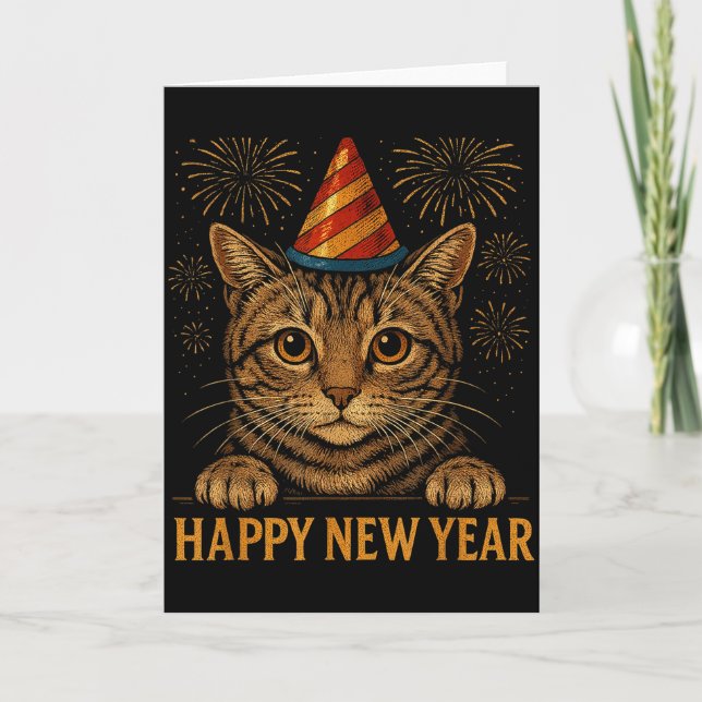 Funny Happy New Year 2026 Cat Peeking Eve Party Ne Card (Front)
