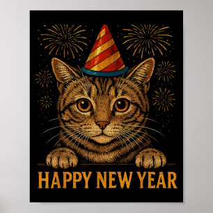 Funny Happy New Year 2026 Cat Peeking Eve Party Ne Poster