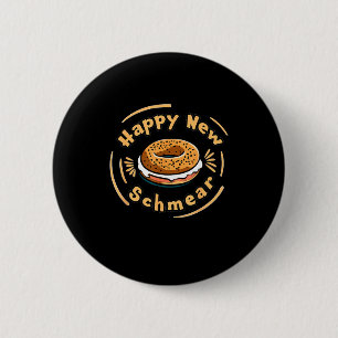 Funny Happy New Year Bagel &amp; Schmear Jewish Br 6 Cm Round Badge