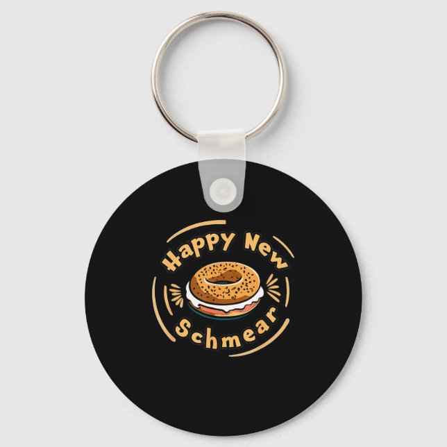 Funny Happy New Year Bagel &amp; Schmear Jewish Br Key Ring (Front)