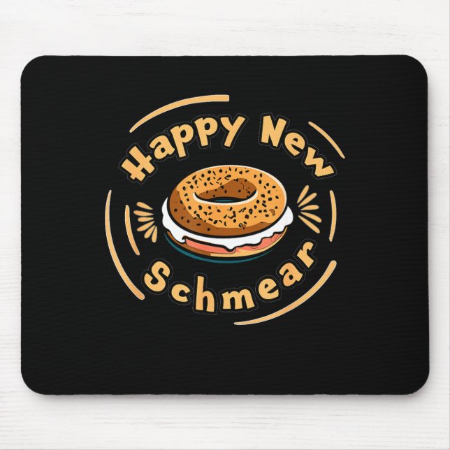 Funny Happy New Year Bagel &amp; Schmear Jewish Br Mouse Mat (Front)