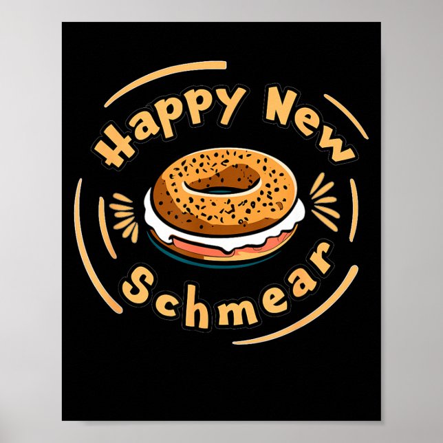Funny Happy New Year Bagel &amp; Schmear Jewish Br Poster (Front)