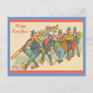 Funny Happy New Year Parade Vintage 1930's Image Postcard
