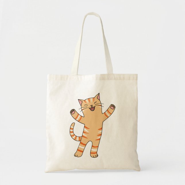 Funny Happy Orange Tabby Cat Cute Kitten Tote Bag (Front)