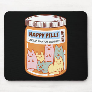 Funny Happy Pills Cat Cute Mental Health Cats Love Mouse Mat