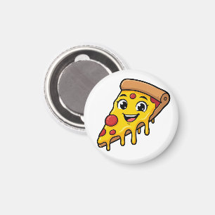 Funny Happy Pizza Slice with Stretchy Cheese Cute  Magnet