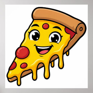 Funny Happy Pizza Slice with Stretchy Cheese Cute  Poster