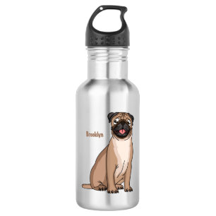 Funny happy pug dog cartoon illustration 532 ml water bottle