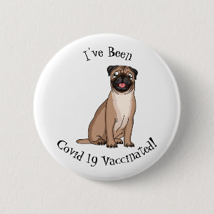 Funny happy pug dog cartoon illustration  6 cm round badge
