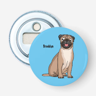 Funny happy pug dog cartoon illustration bottle opener