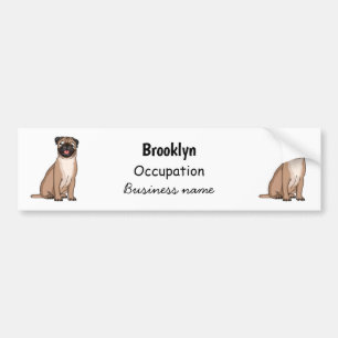 Funny happy pug dog cartoon illustration bumper sticker