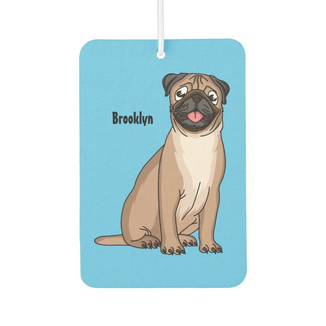 Funny happy pug dog cartoon illustration car air freshener (Front)
