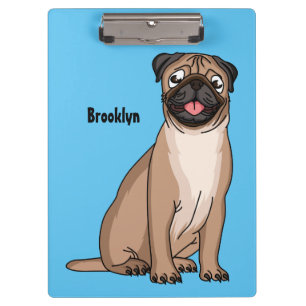 Funny happy pug dog cartoon illustration clipboard