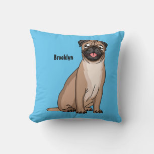Funny happy pug dog cartoon illustration cushion