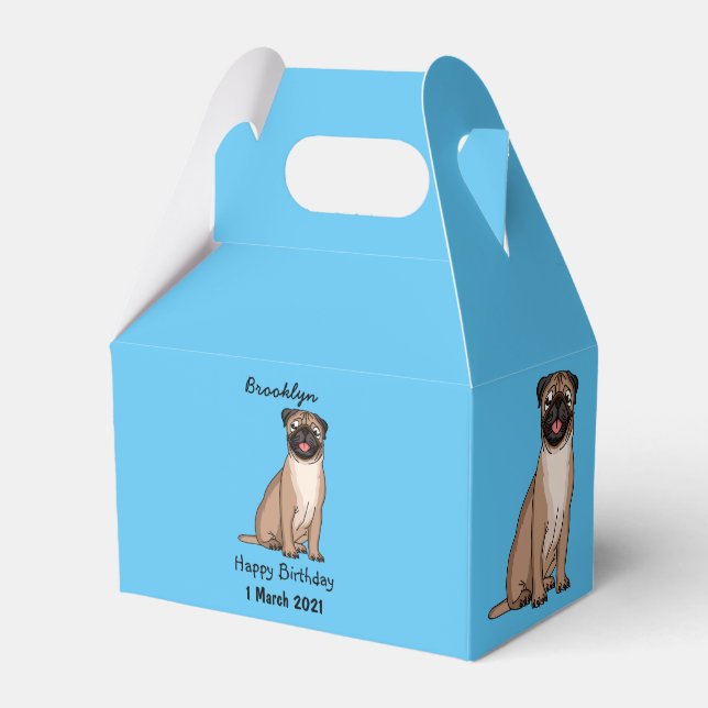 Funny happy pug dog cartoon illustration  favour box (Front Side)
