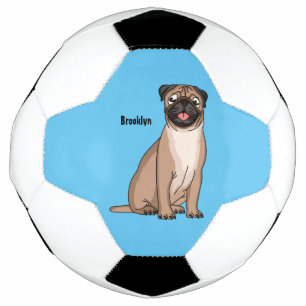 Funny happy pug dog cartoon illustration football