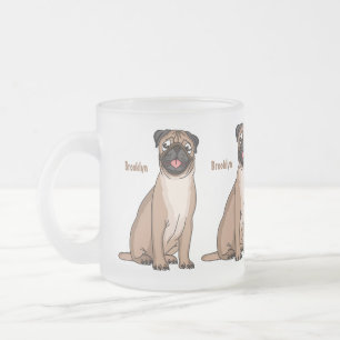 Funny happy pug dog cartoon illustration frosted glass coffee mug