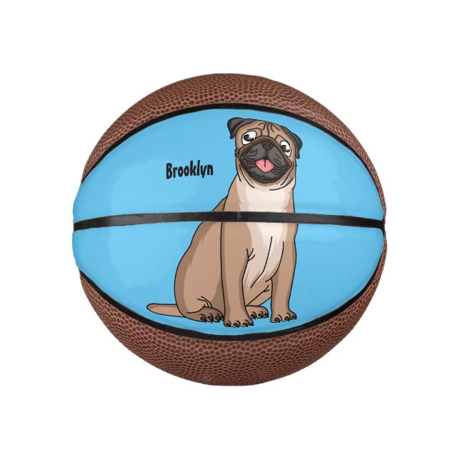 Funny happy pug dog cartoon illustration mini basketball (Front)