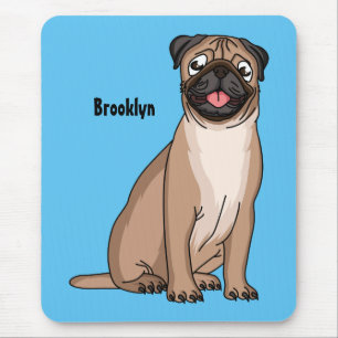 Funny happy pug dog cartoon illustration mouse mat