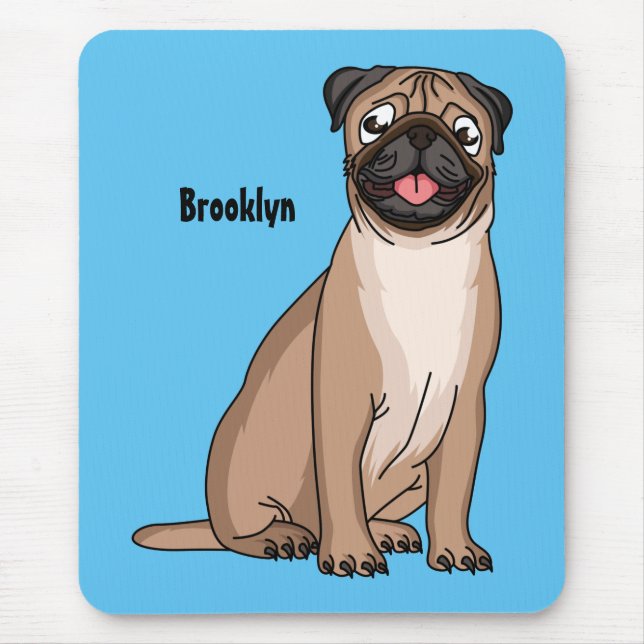Funny happy pug dog cartoon illustration mouse mat (Front)