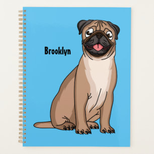 Funny happy pug dog cartoon illustration planner