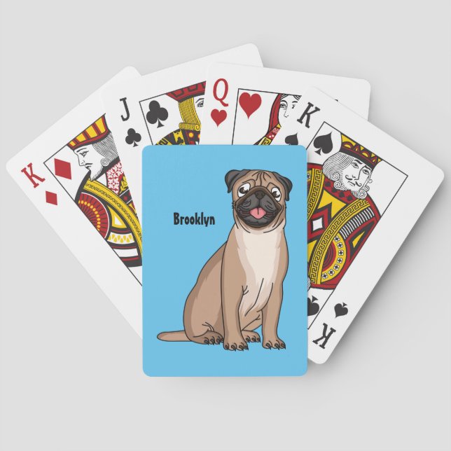 Funny happy pug dog cartoon illustration playing cards (Back)