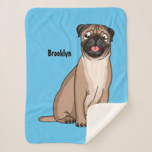 Funny happy pug dog cartoon illustration sherpa blanket
