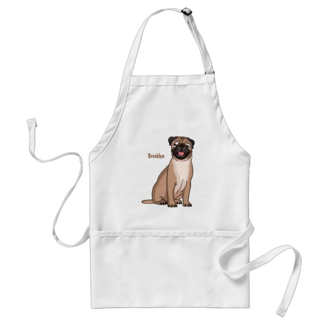 Funny happy pug dog cartoon illustration standard apron (Front)