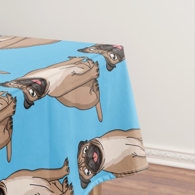 Funny happy pug dog cartoon illustration tablecloth (In Situ)