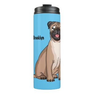 Funny happy pug dog cartoon illustration thermal tumbler