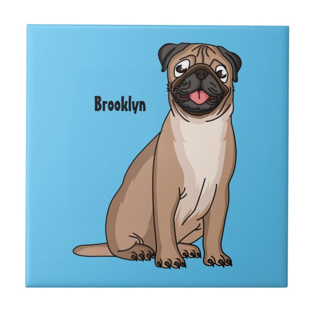 Funny happy pug dog cartoon illustration tile (Front)
